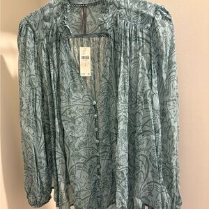 Anthropologie Teal Patterned Blouse